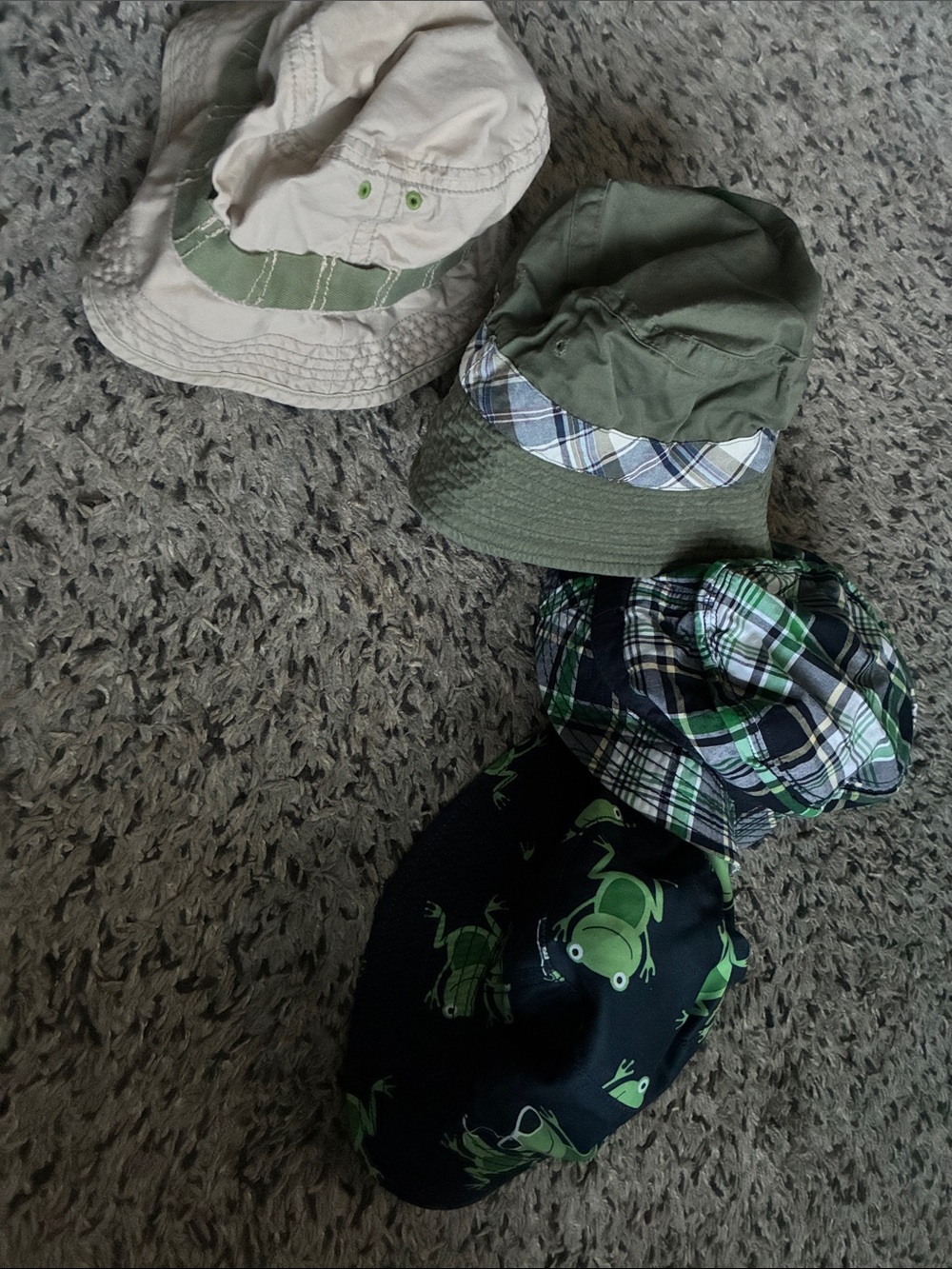 Gymboree Kids Hat Set - Green, Khaki, Navy Plaid & Frog Print